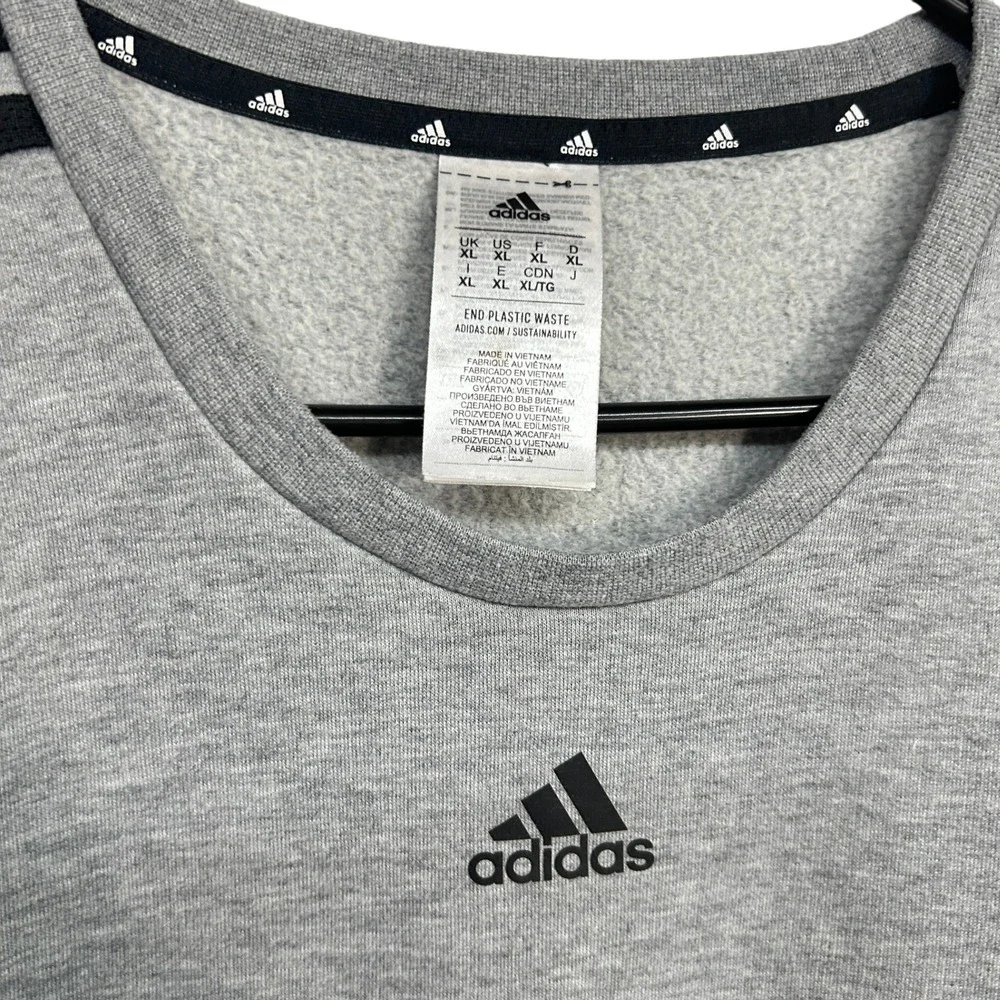 Adidas 3 Stripe Crewneck Sweatshirt XL Gray Fleece Lined Athletic Pullover